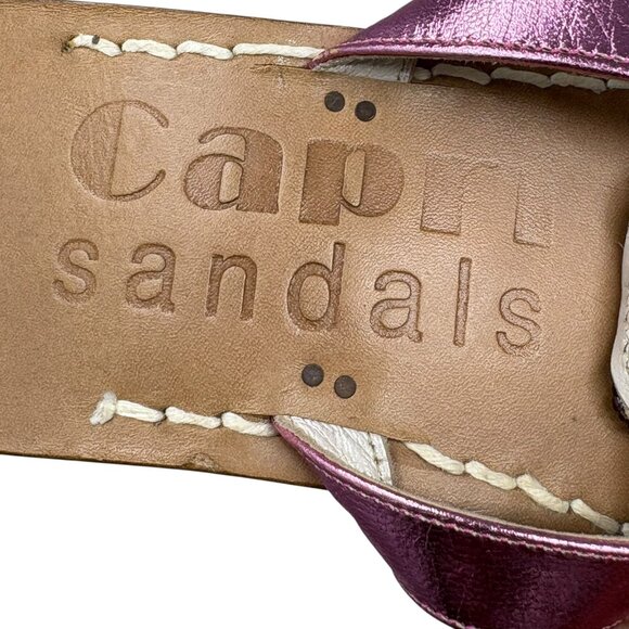 CAPRI SANDALS Violet Metallic Leather Beaded Accent Toe Ring Slides - Picture 2 of 11